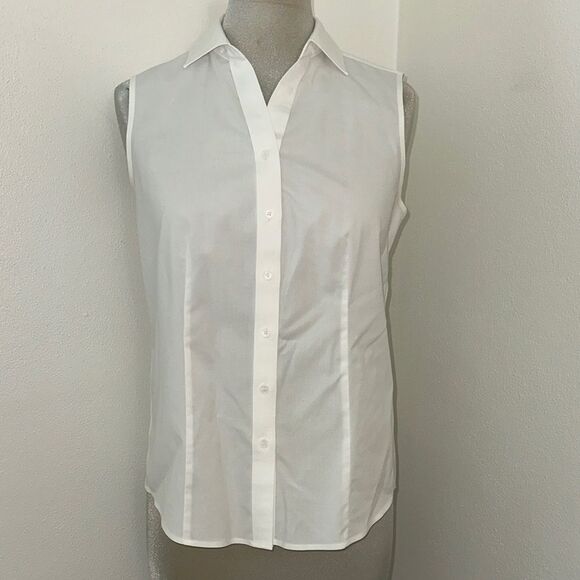 Talbots white button up down sleeveless top shirt 4P petite wrinkle resistant - Picture 1 of 5